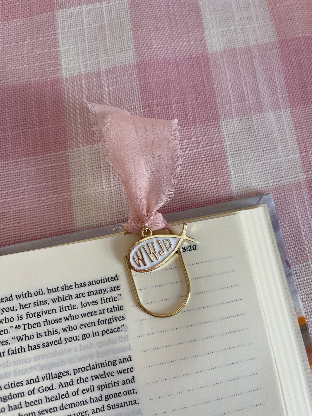 WWJD charm bow bookmark *tie style*