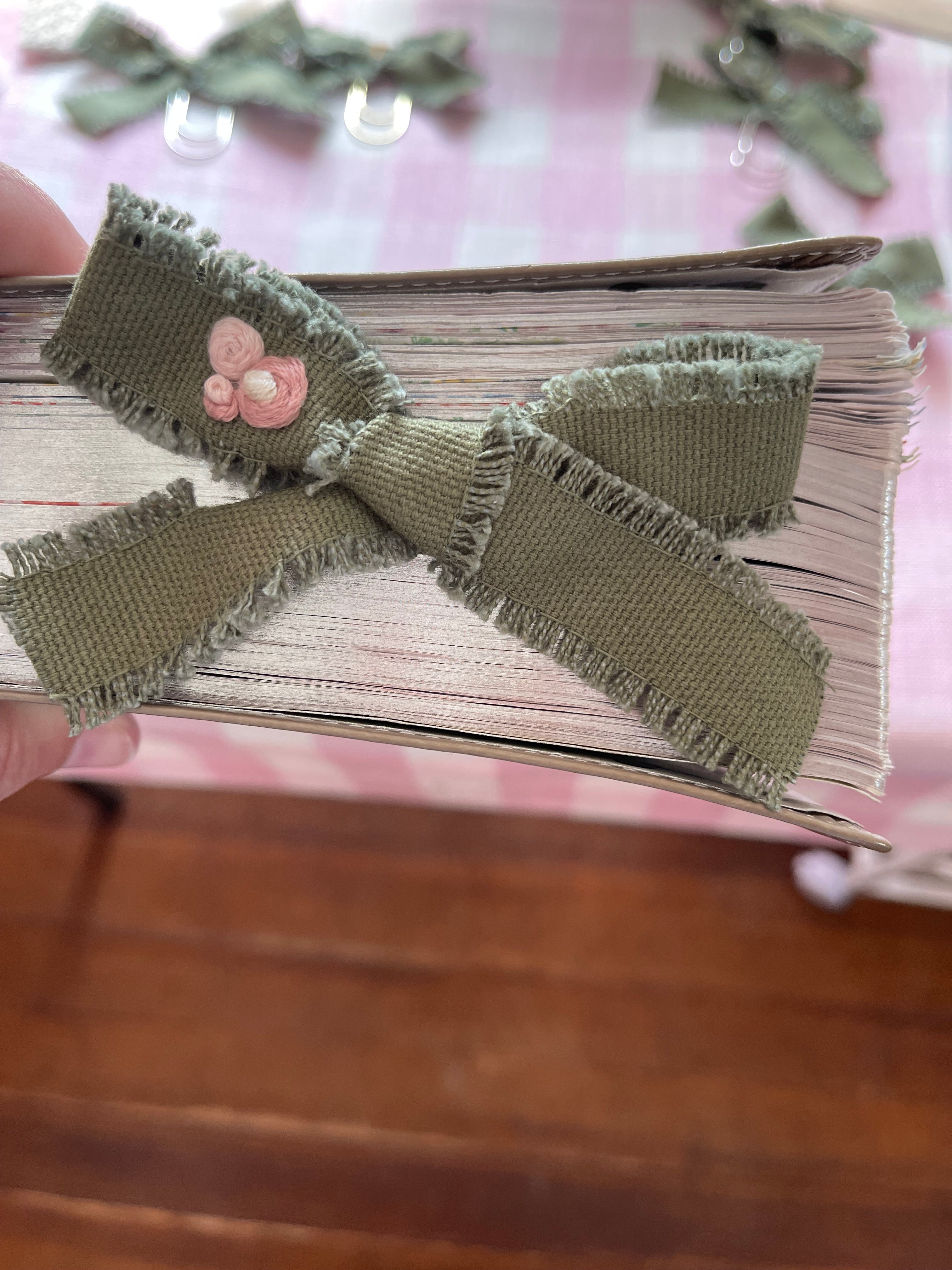 Embroidered Green Bow Bookmark