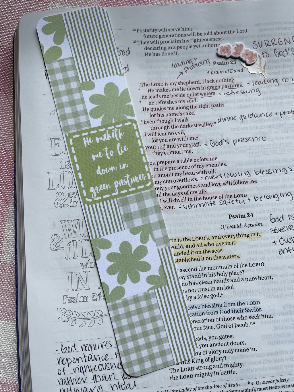 Green Pastures Psalm 23 Bookmark