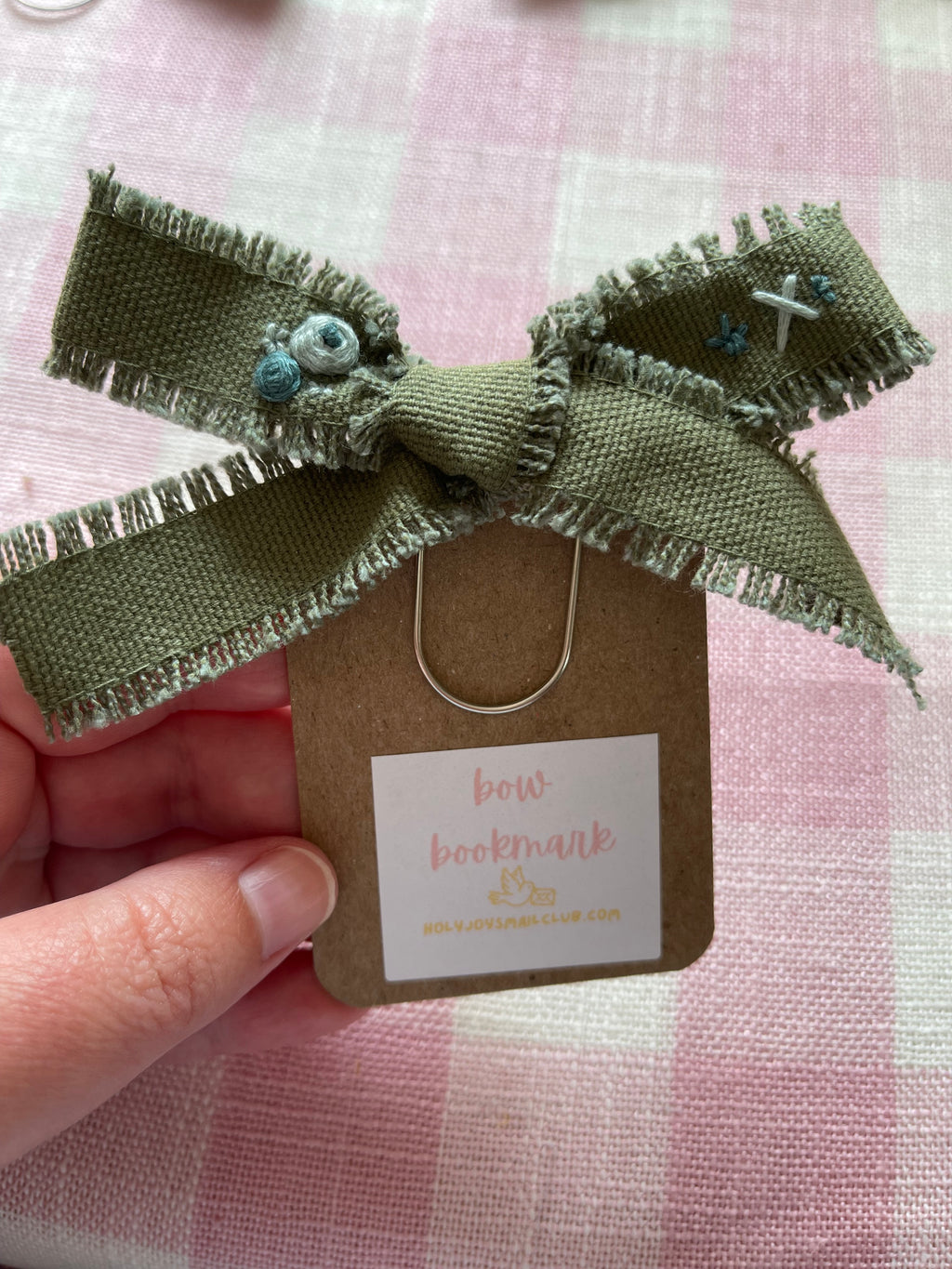 Embroidered Green Bow Bookmark