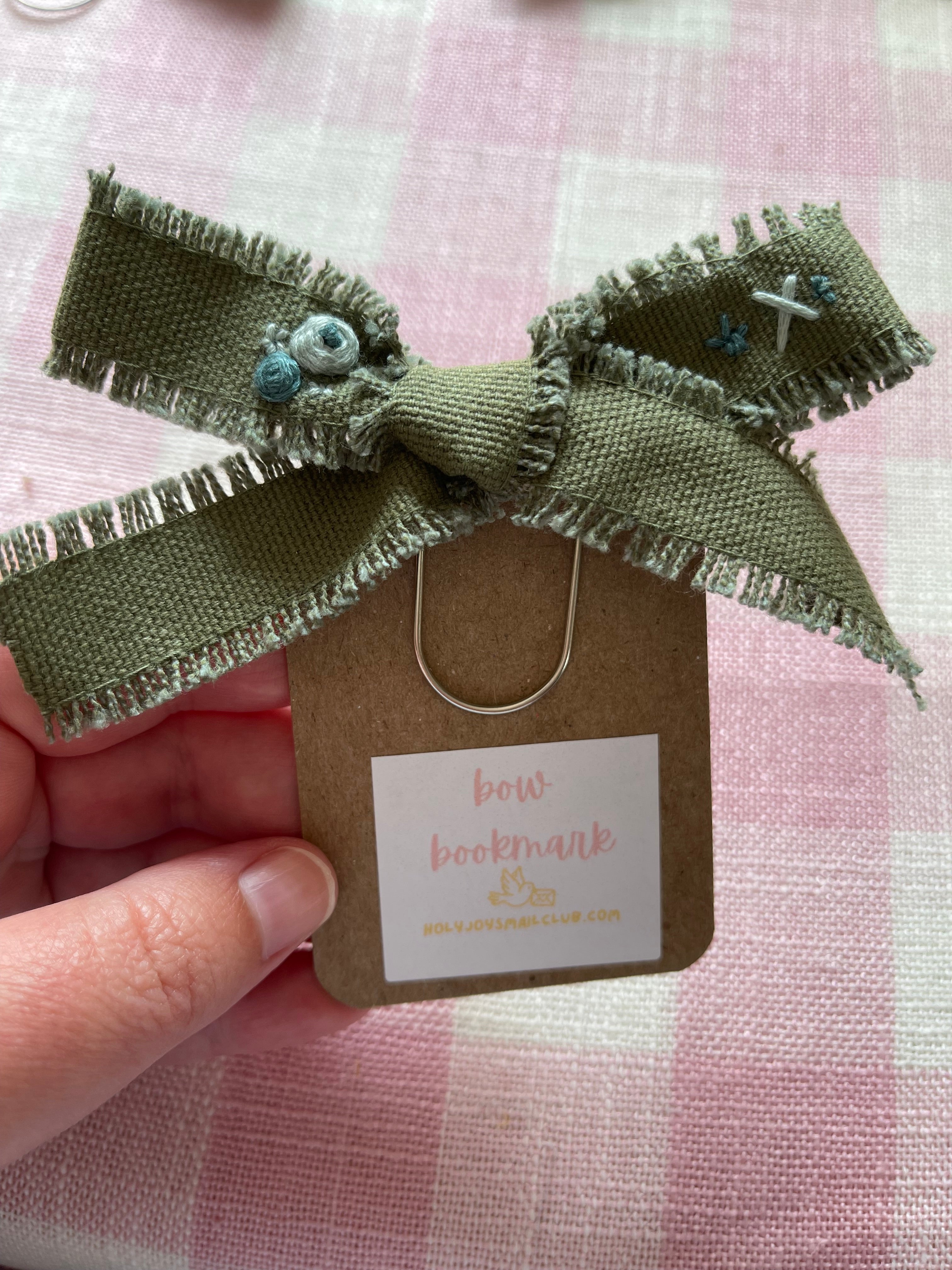 Embroidered Green Bow Bookmark